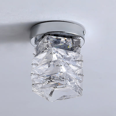 Modern Luxury Stainless Steel Crystal Round LED Semi-Flush Mount Ceiling Light For Hallway