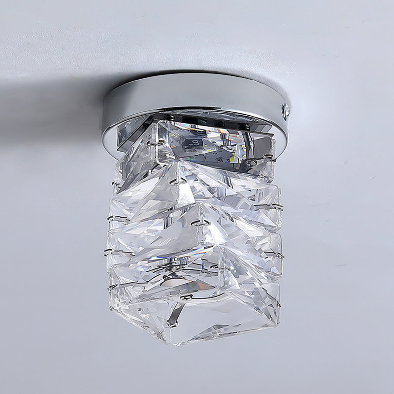 Modern Luxury Stainless Steel Crystal Round LED Semi-Flush Mount Ceiling Light For Hallway