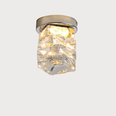 Modern Luxury Stainless Steel Crystal Round LED Semi-Flush Mount Ceiling Light For Hallway