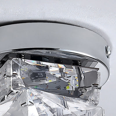Modern Luxury Stainless Steel Crystal Round LED Semi-Flush Mount Ceiling Light For Hallway