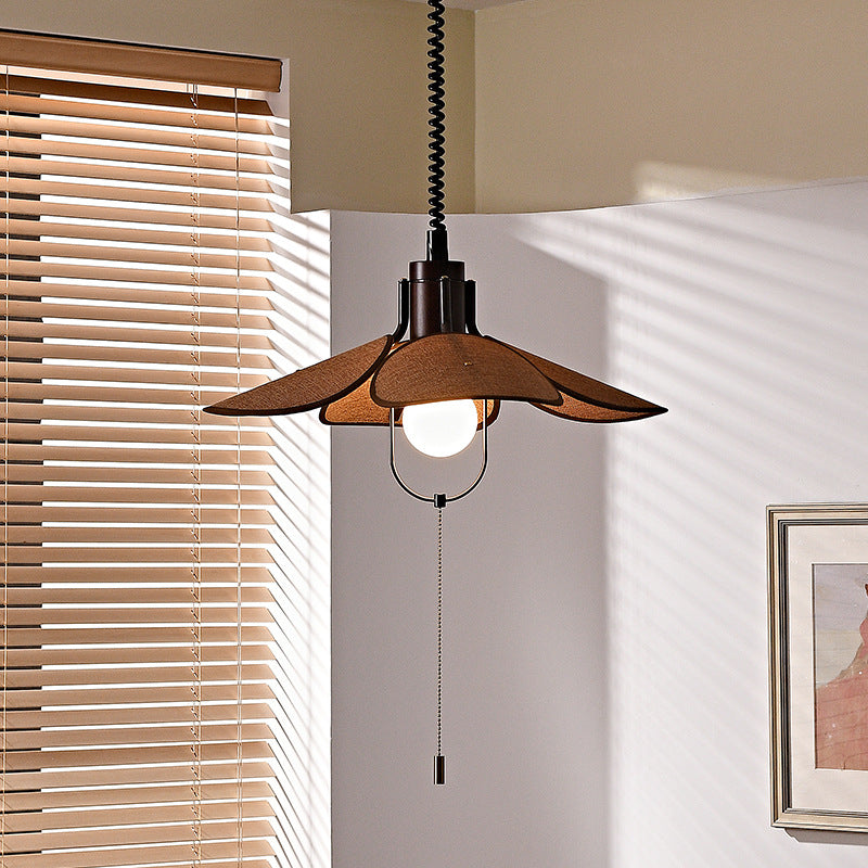 Contemporary Retro Wood Iron Flax Liftable Fan 1-Light Pendant Light For Dining Room