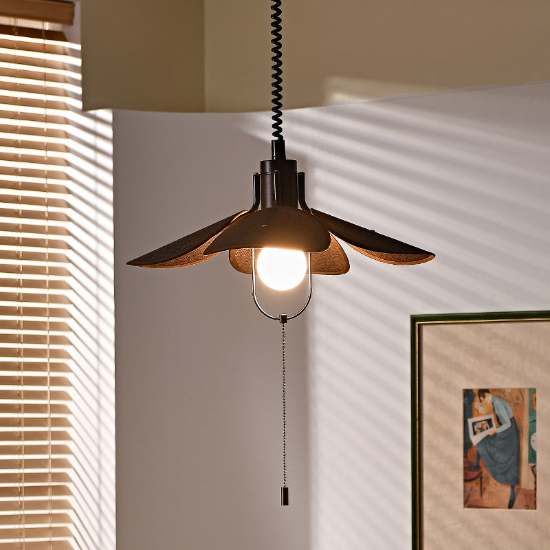Contemporary Retro Wood Iron Flax Liftable Fan 1-Light Pendant Light For Dining Room