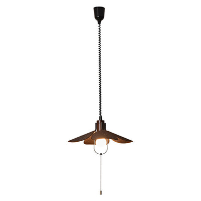 Contemporary Retro Wood Iron Flax Liftable Fan 1-Light Pendant Light For Dining Room