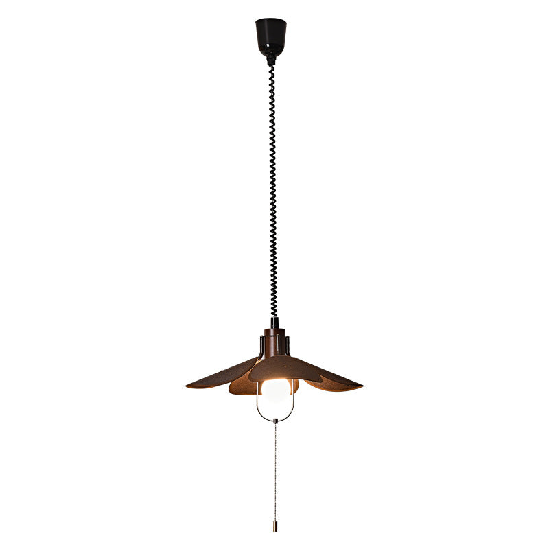 Contemporary Retro Wood Iron Flax Liftable Fan 1-Light Pendant Light For Dining Room
