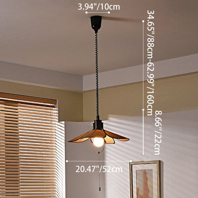 Contemporary Retro Wood Iron Flax Liftable Fan 1-Light Pendant Light For Dining Room