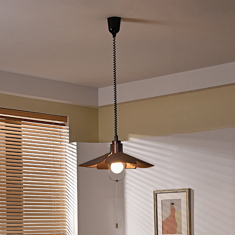 Contemporary Retro Wood Iron Flax Liftable Fan 1-Light Pendant Light For Dining Room