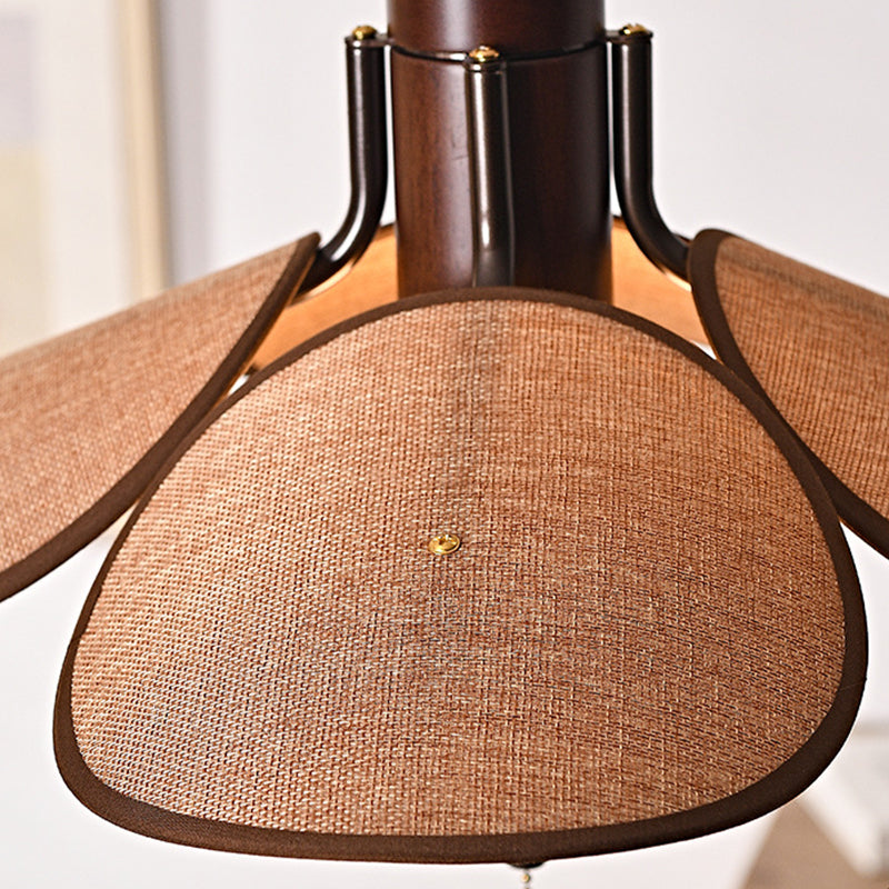 Contemporary Retro Wood Iron Flax Liftable Fan 1-Light Pendant Light For Dining Room