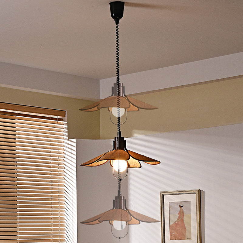 Contemporary Retro Wood Iron Flax Liftable Fan 1-Light Pendant Light For Dining Room