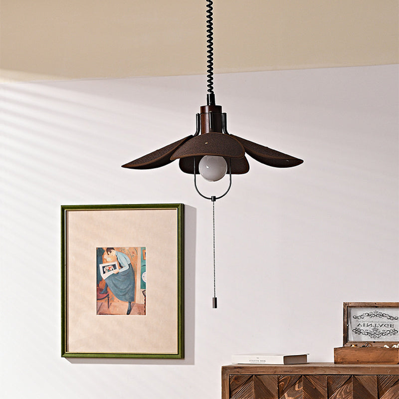 Contemporary Retro Wood Iron Flax Liftable Fan 1-Light Pendant Light For Dining Room