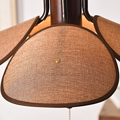 Contemporary Retro Wood Iron Flax Liftable Fan 1-Light Pendant Light For Dining Room