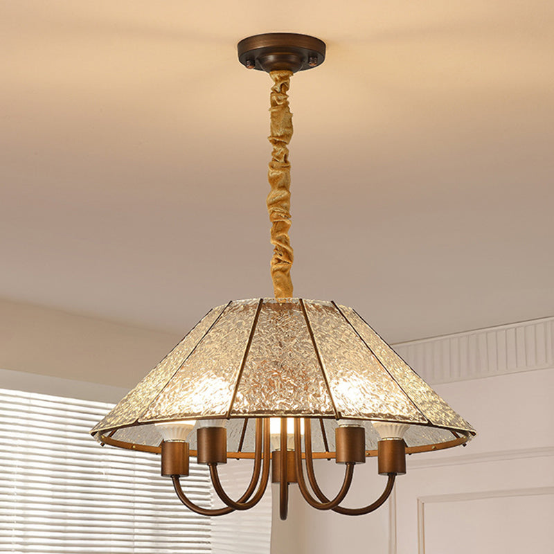 Lustre rond contemporain rétro en noyer acrylique fer à 5 lumières pour salon 