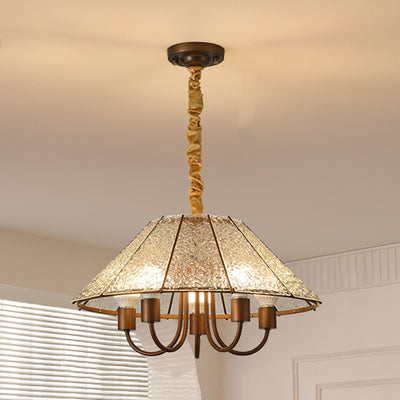 Contemporary Retro Walnut Acrylic Iron Round 5-Light Chandelier For Living Room