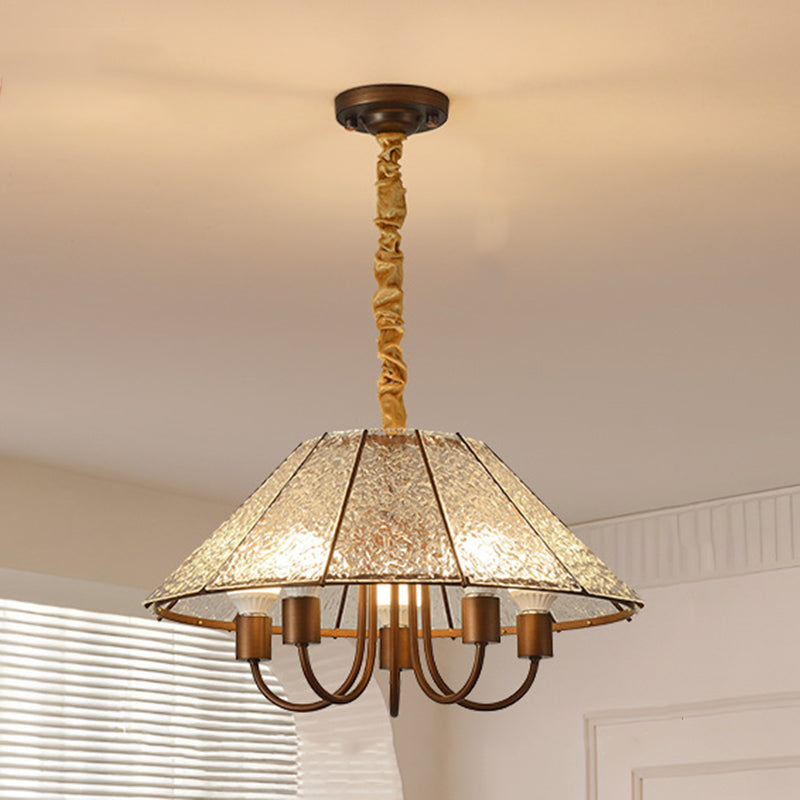 Contemporary Retro Walnut Acrylic Iron Round 5-Light Chandelier For Living Room