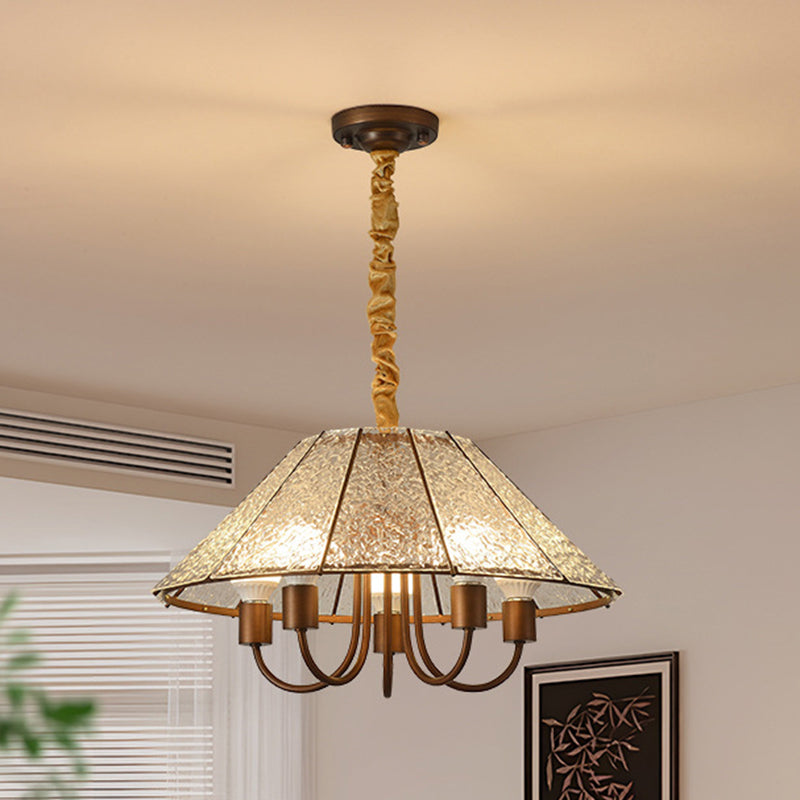Contemporary Retro Walnut Acrylic Iron Round 5-Light Chandelier For Living Room