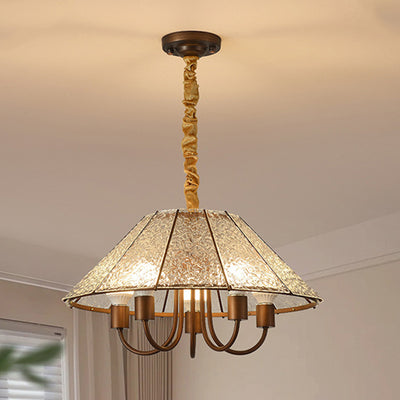 Contemporary Retro Walnut Acrylic Iron Round 5-Light Chandelier For Living Room
