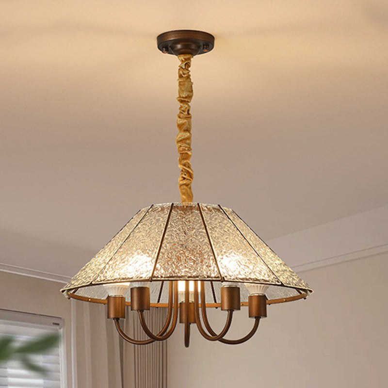 Contemporary Retro Walnut Acrylic Iron Round 5-Light Chandelier For Living Room