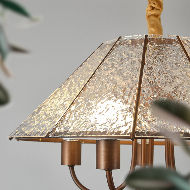 Contemporary Retro Walnut Acrylic Iron Round 5-Light Chandelier For Living Room