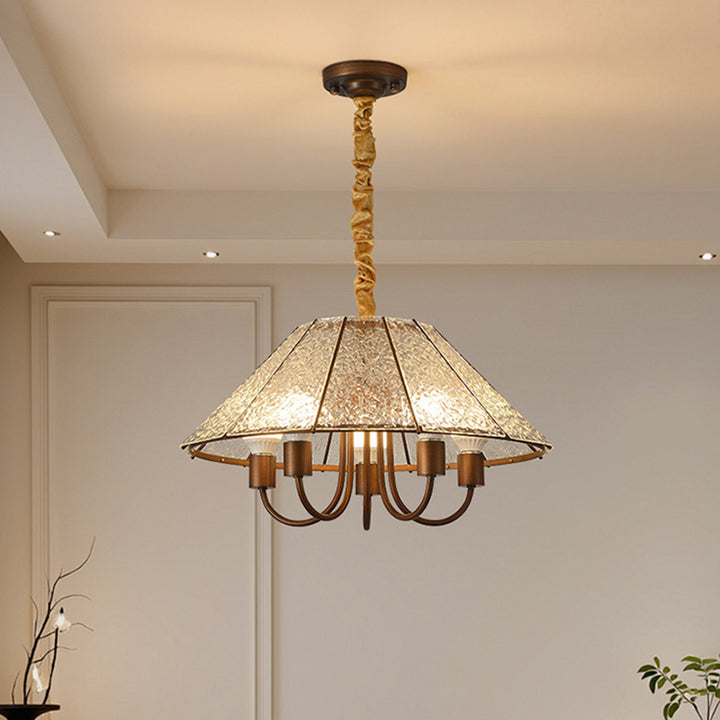 Lustre rond contemporain rétro en noyer acrylique fer à 5 lumières pour salon 