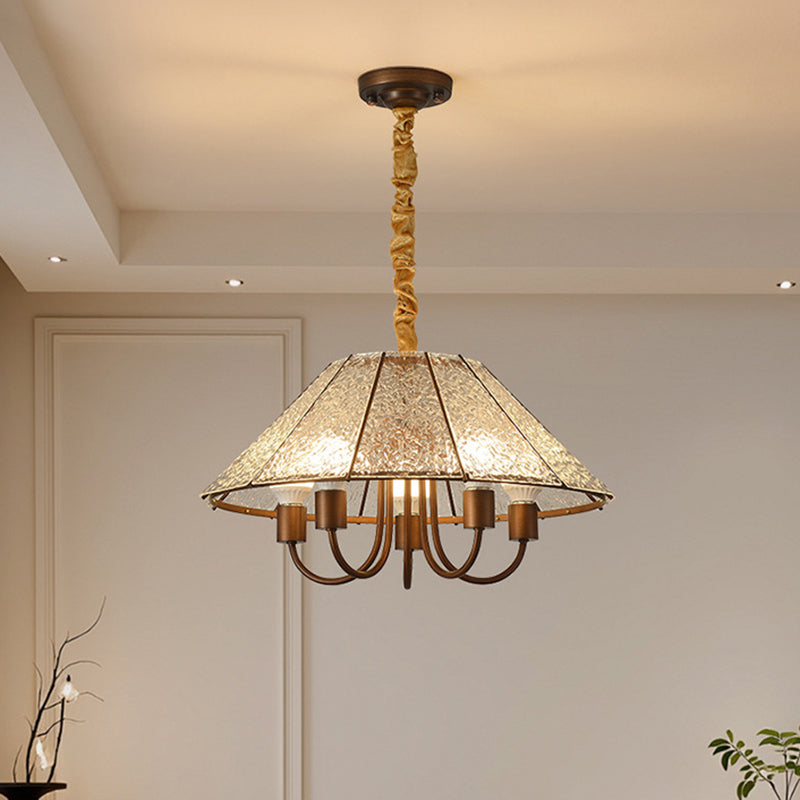 Contemporary Retro Walnut Acrylic Iron Round 5-Light Chandelier For Living Room