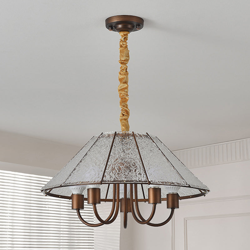 Contemporary Retro Walnut Acrylic Iron Round 5-Light Chandelier For Living Room