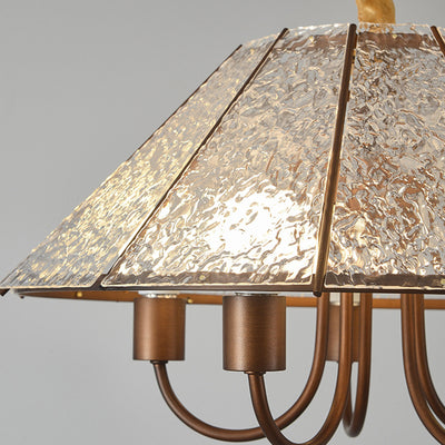 Contemporary Retro Walnut Acrylic Iron Round 5-Light Chandelier For Living Room