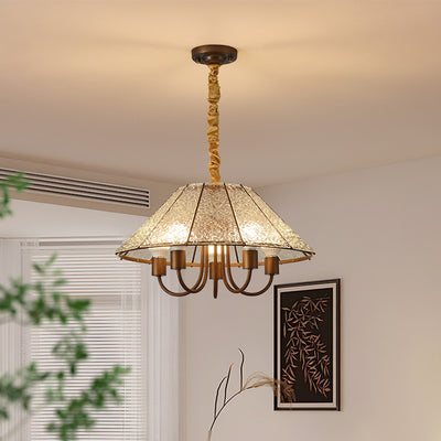 Contemporary Retro Walnut Acrylic Iron Round 5-Light Chandelier For Living Room