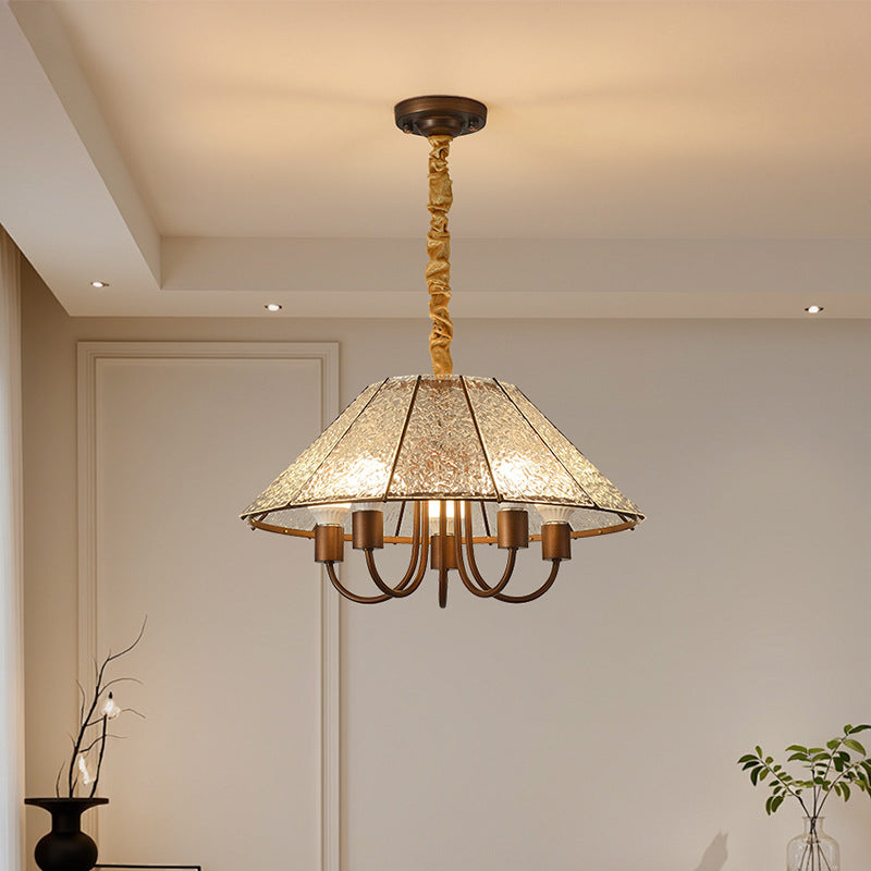 Contemporary Retro Walnut Acrylic Iron Round 5-Light Chandelier For Living Room