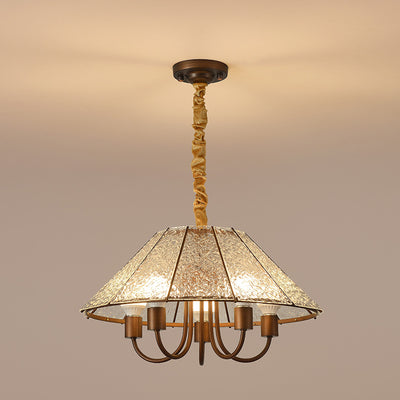 Contemporary Retro Walnut Acrylic Iron Round 5-Light Chandelier For Living Room