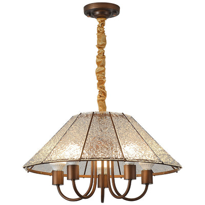 Contemporary Retro Walnut Acrylic Iron Round 5-Light Chandelier For Living Room