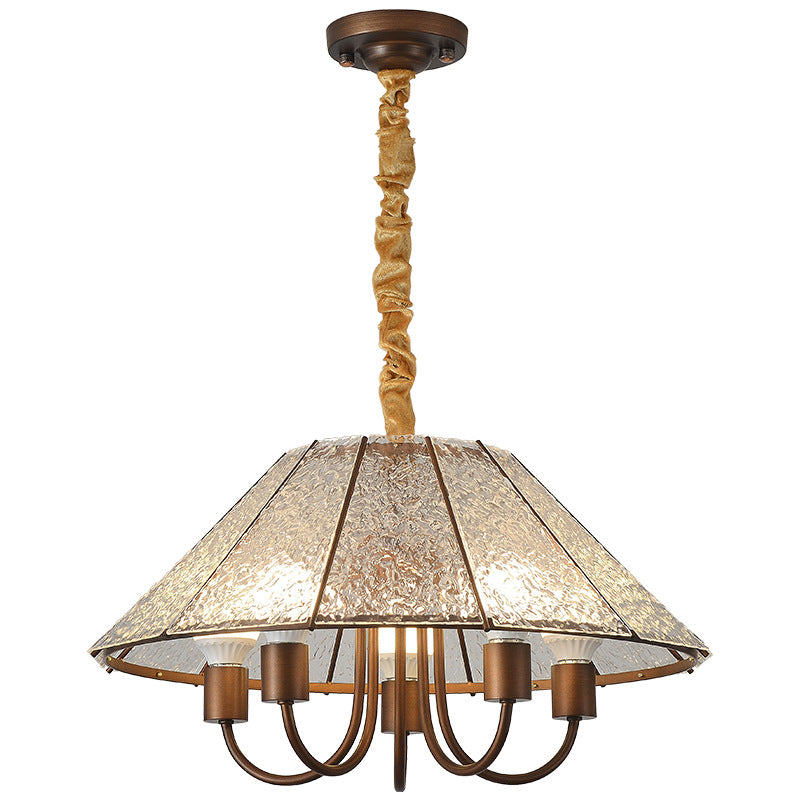 Contemporary Retro Walnut Acrylic Iron Round 5-Light Chandelier For Living Room