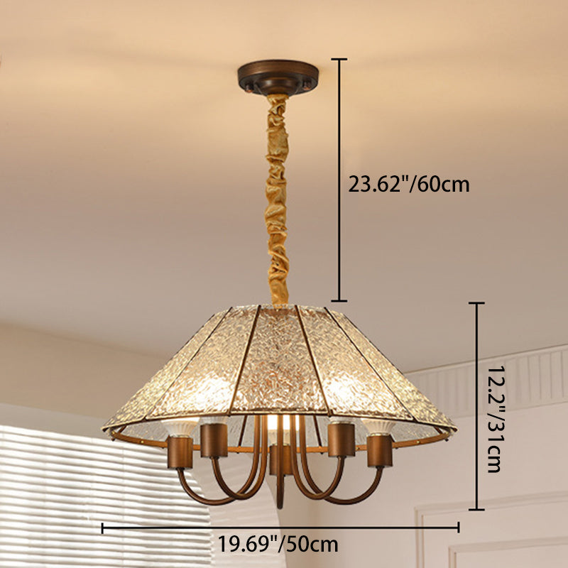 Contemporary Retro Walnut Acrylic Iron Round 5-Light Chandelier For Living Room