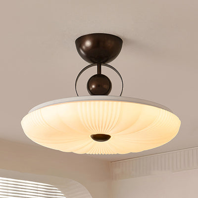 Contemporary Retro Iron PVC Pattern Round LED Semi-Flush Mount Ceiling Light For Bedroom