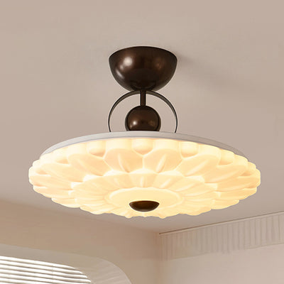 Contemporary Retro Iron PVC Pattern Round LED Semi-Flush Mount Ceiling Light For Bedroom