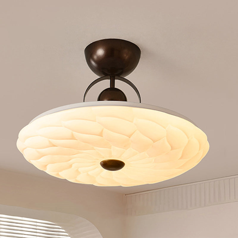 Contemporary Retro Iron PVC Pattern Round LED Semi-Flush Mount Ceiling Light For Bedroom
