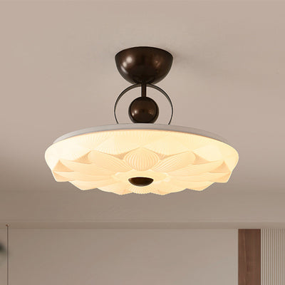 Contemporary Retro Iron PVC Pattern Round LED Semi-Flush Mount Ceiling Light For Bedroom