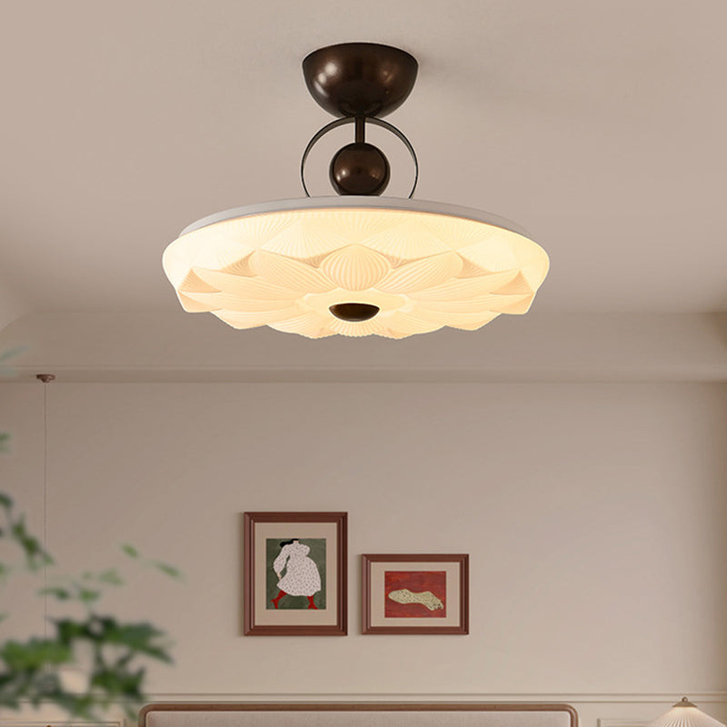 Contemporary Retro Iron PVC Pattern Round LED Semi-Flush Mount Ceiling Light For Bedroom