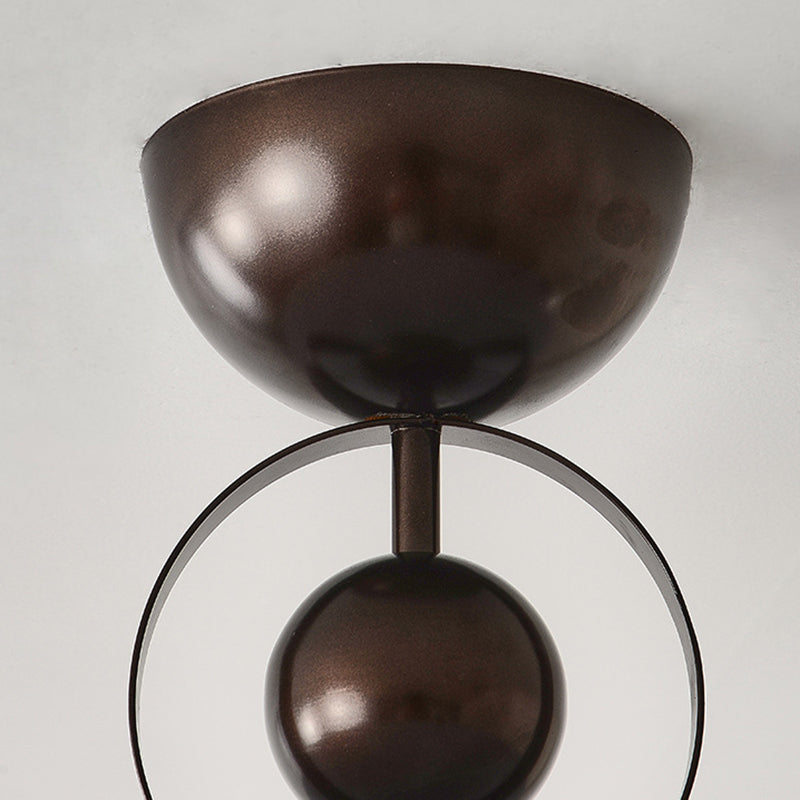 Contemporary Retro Iron PVC Pattern Round LED Semi-Flush Mount Ceiling Light For Bedroom