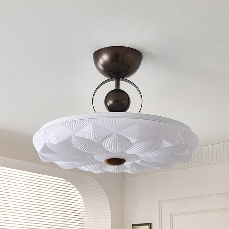 Contemporary Retro Iron PVC Pattern Round LED Semi-Flush Mount Ceiling Light For Bedroom