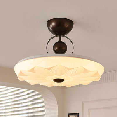 Contemporary Retro Iron PVC Pattern Round LED Semi-Flush Mount Ceiling Light For Bedroom