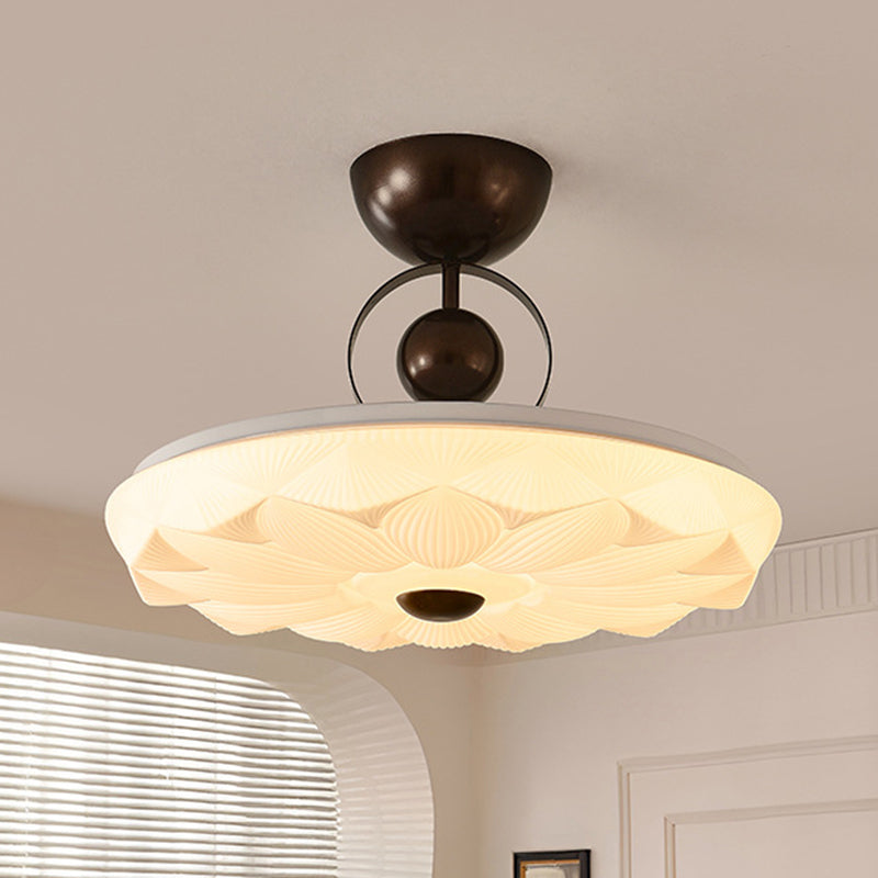 Contemporary Retro Iron PVC Pattern Round LED Semi-Flush Mount Ceiling Light For Bedroom