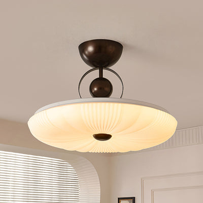 Contemporary Retro Iron PVC Pattern Round LED Semi-Flush Mount Ceiling Light For Bedroom