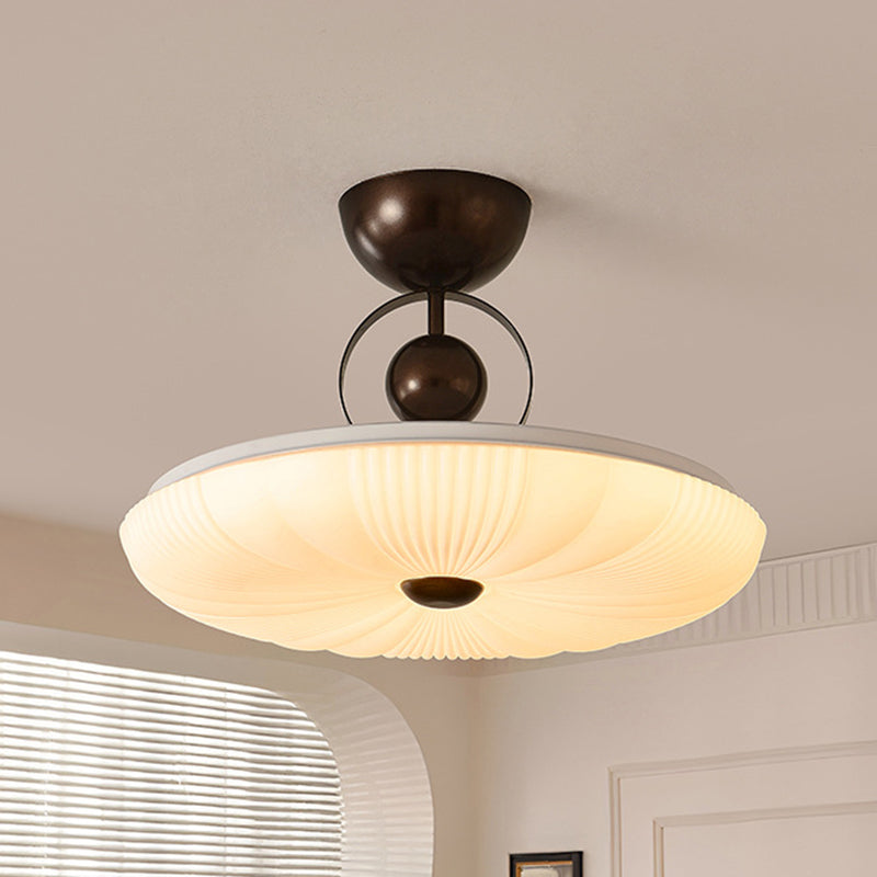 Contemporary Retro Iron PVC Pattern Round LED Semi-Flush Mount Ceiling Light For Bedroom