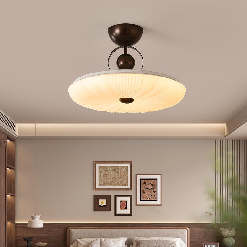 Contemporary Retro Iron PVC Pattern Round LED Semi-Flush Mount Ceiling Light For Bedroom