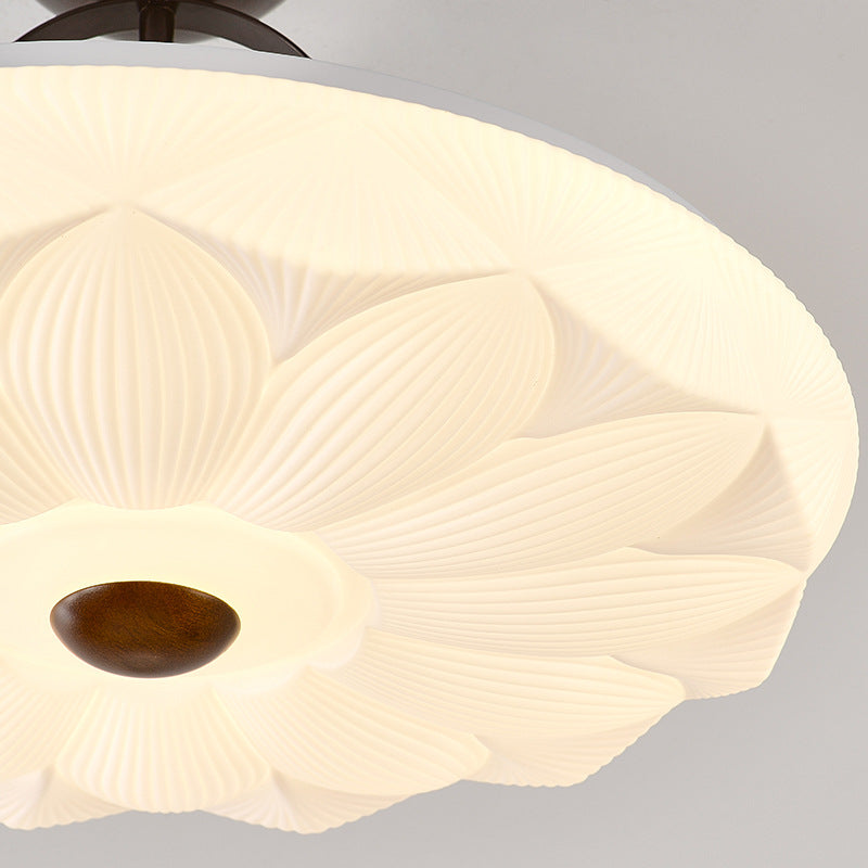 Contemporary Retro Iron PVC Pattern Round LED Semi-Flush Mount Ceiling Light For Bedroom