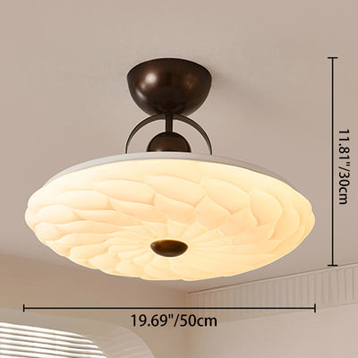 Contemporary Retro Iron PVC Pattern Round LED Semi-Flush Mount Ceiling Light For Bedroom