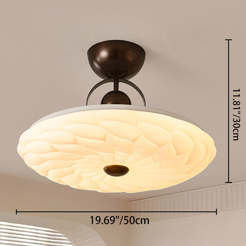 Contemporary Retro Iron PVC Pattern Round LED Semi-Flush Mount Ceiling Light For Bedroom