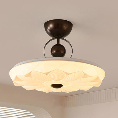 Contemporary Retro Iron PVC Pattern Round LED Semi-Flush Mount Ceiling Light For Bedroom