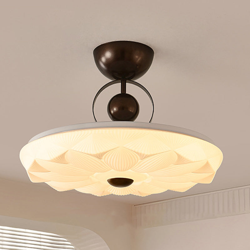 Contemporary Retro Iron PVC Pattern Round LED Semi-Flush Mount Ceiling Light For Bedroom