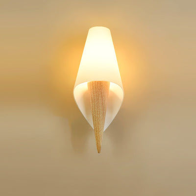 Contemporary Scandinavian Wood Glass Ice Cream 1-Light Wall Sconce Lamp For Bedroom