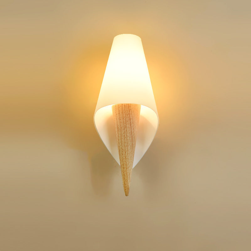 Contemporary Scandinavian Wood Glass Ice Cream 1-Light Wall Sconce Lamp For Bedroom